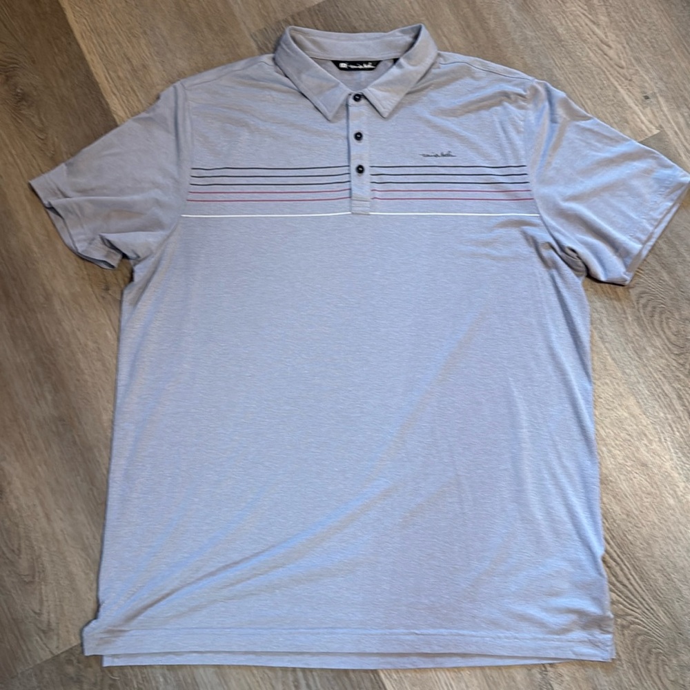 Travis Mathew men’s golf polo, gray with stripes, size XXL